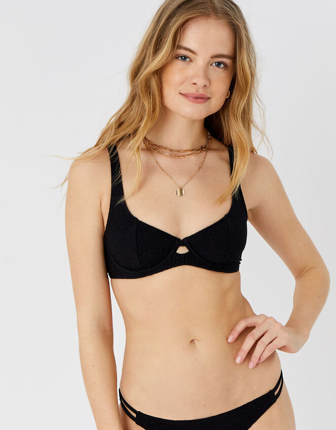 Textured Moulded Cup Bikini Top, Black (BLACK), large