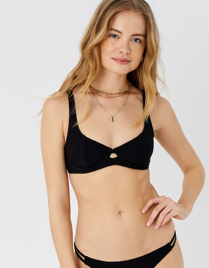 Textured Moulded Cup Bikini Top Black Bikini tops Accessorize Global