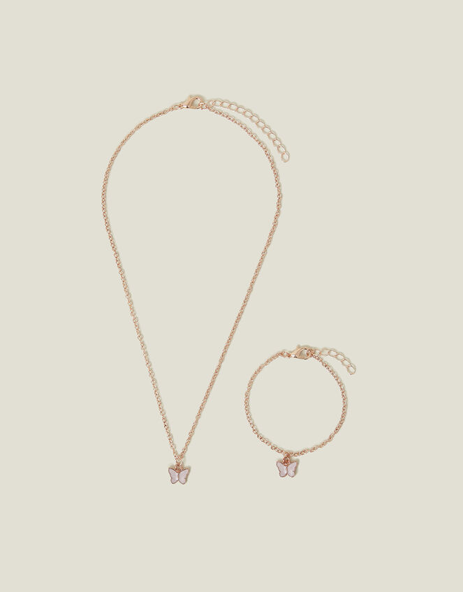Girls Butterfly Necklace and Bracelet Set, , large