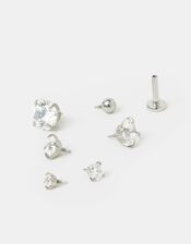 5-Pack Platinum-Plated Surgical Steel Cubic Zirconia Flatback Studs, , large