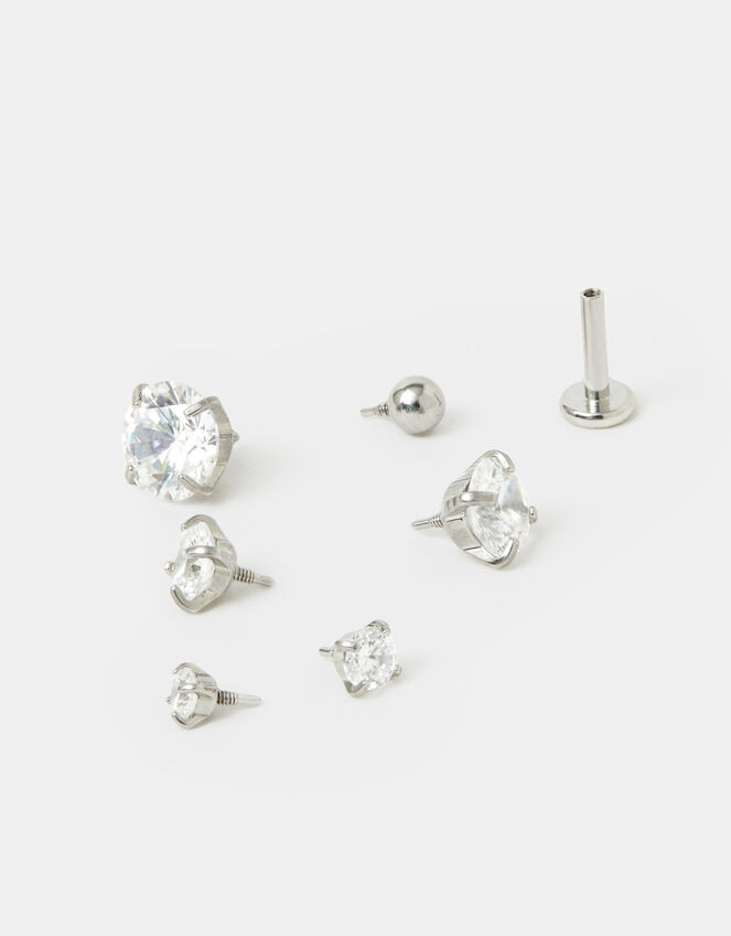 5-Pack Platinum-Plated Surgical Steel Cubic Zirconia Flatback Studs, , large