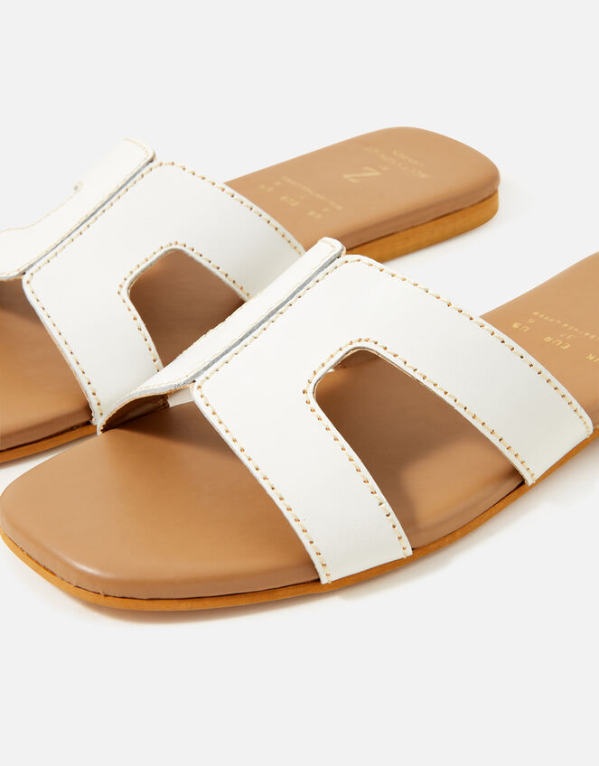 Contrast Stitch Leather Sandals , White (WHITE), large
