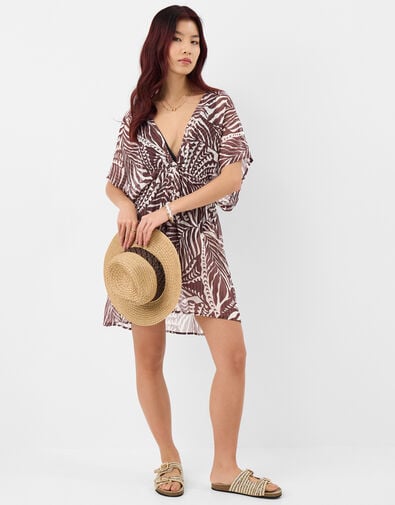 Palm Print Mini Kaftan, Brown (BROWN), large