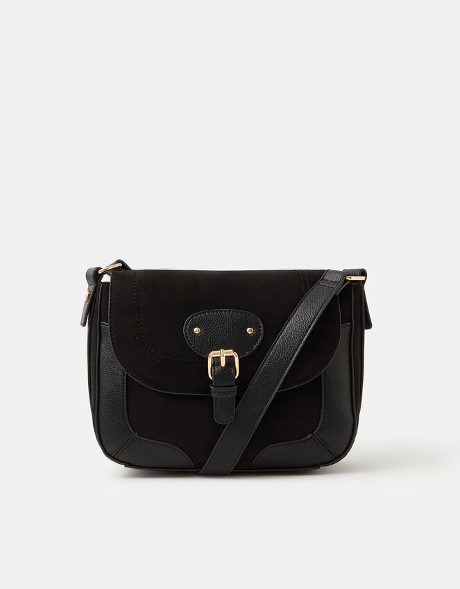 Saddle Buckle Crossbody Bag, Black (BLACK), large