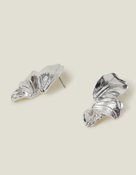 Layered Leaf Drop Earrings Silver, , large