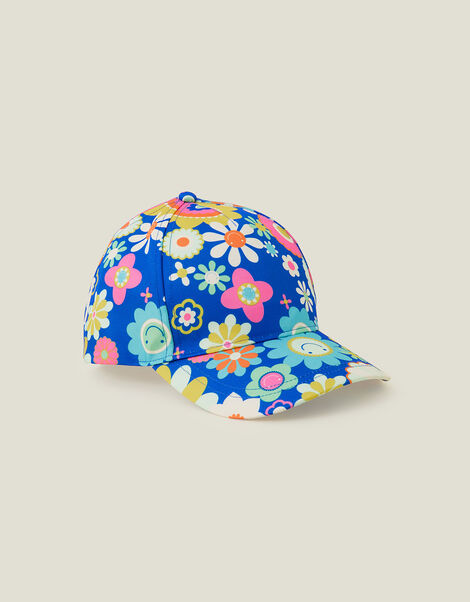Girls Boho Floral Cap, Blue (BLUE), large