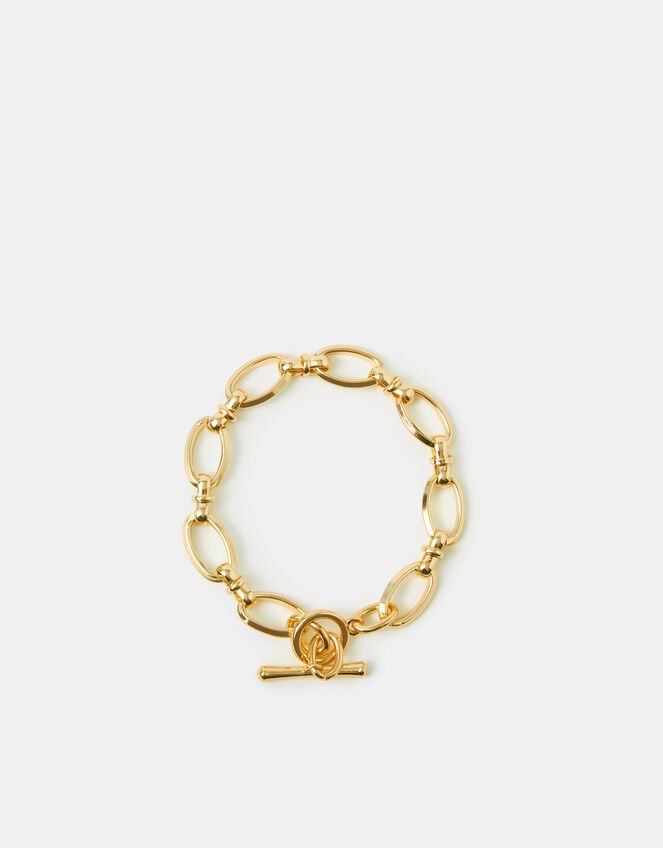 14ct Gold-Plated Knot Chain T-Bar Bracelet, , large