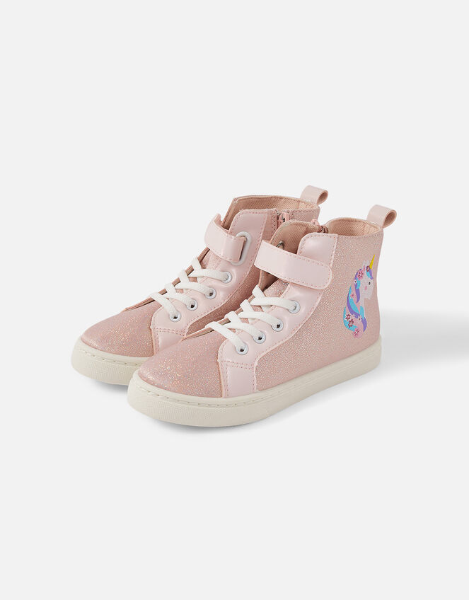 Girls Unicorn High Top Trainers, Pink (PINK), large