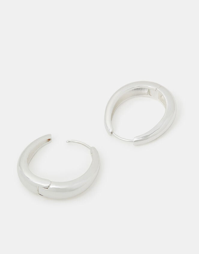 Sterling Silver-Plated Chunky Oval Hoops, , large