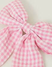 Gingham Bow Barrette Hair Clip, , large
