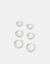 3-Pack Sterling Silver-Plated Hoop Earrings, , large