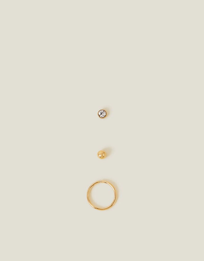 3-Pack 14ct Gold-Plated Surgical Steel Nose Studs, , large