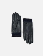 Sally Leather Gloves, Blue (NAVY), large