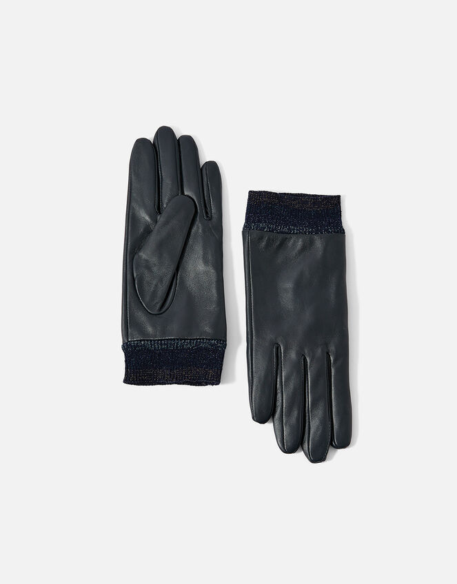 Sally Leather Gloves, Blue (NAVY), large