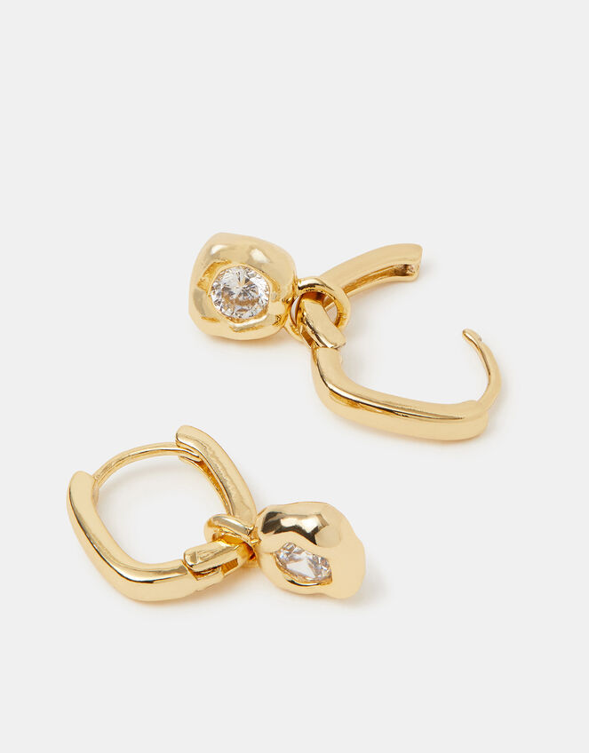 14ct Gold-Plated Molten Charm Hoop Earrings, , large