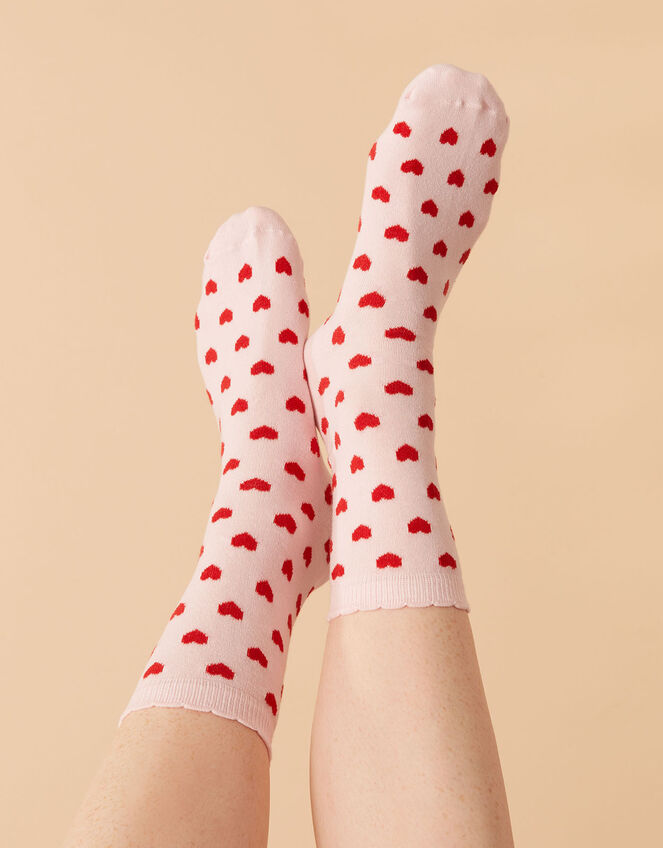 Ditsy Heart Print Socks, , large