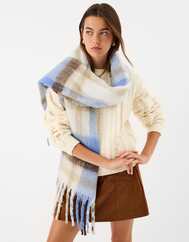 Super Soft Check Print Scarf, , large