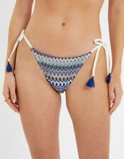 Zig-Zag Stitch Tie Bikini Bottoms, Blue (BLUE), large