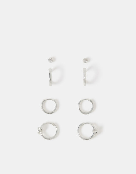 4-Pack Sterling Silver-Plated Knot Stud & Hoop Earrings, , large