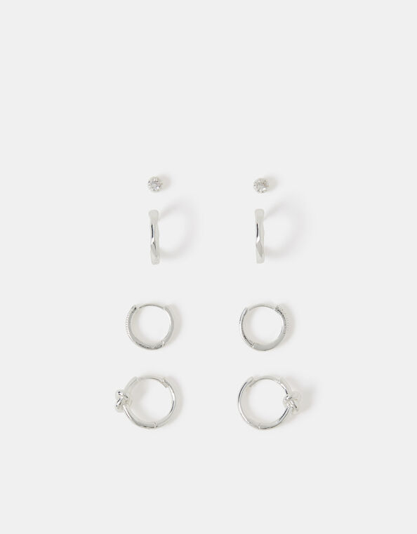 4-Pack Sterling Silver-Plated Knot Stud & Hoop Earrings, , large