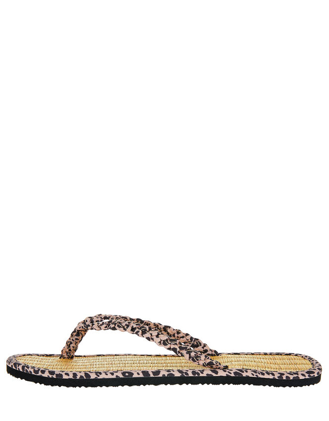 Leopard Plaited Flip Flops, Nude (NUDE), large