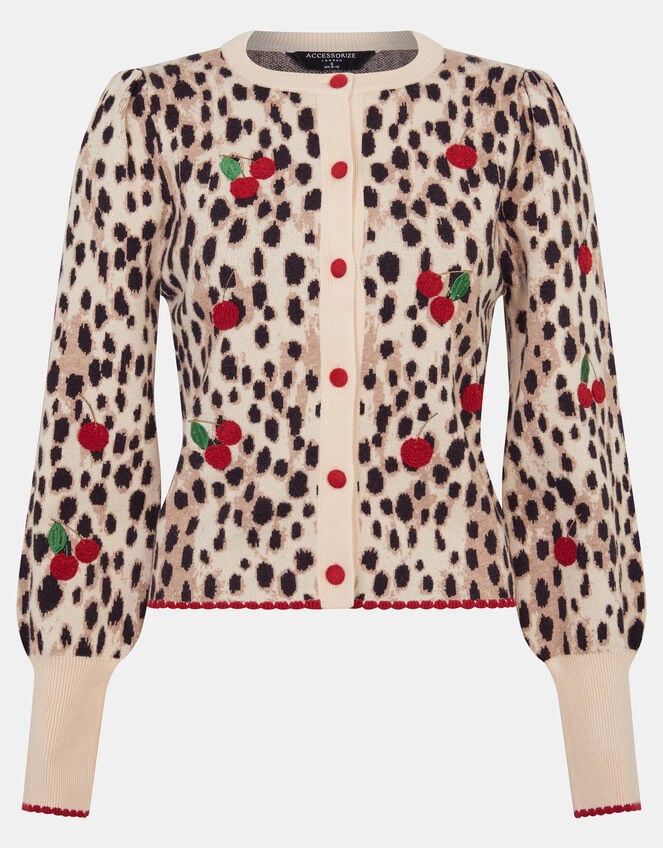 Accessorize x Good Manners Cherry Leopard Print Cardigan, Multi (MULTI), large