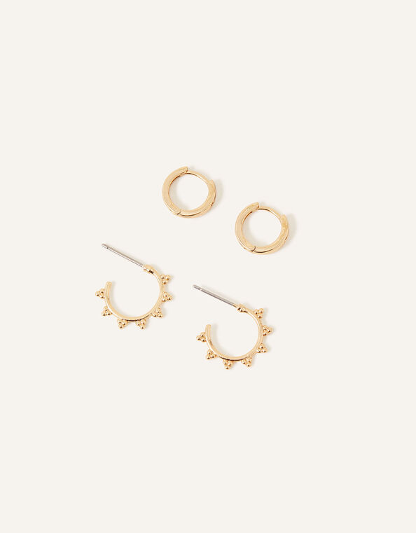 14ct Gold-Plated Beaded Hoop and Stud Set of Two, , large
