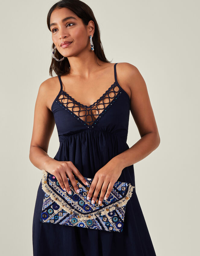 Mirror Tassel Clutch Bag, , large