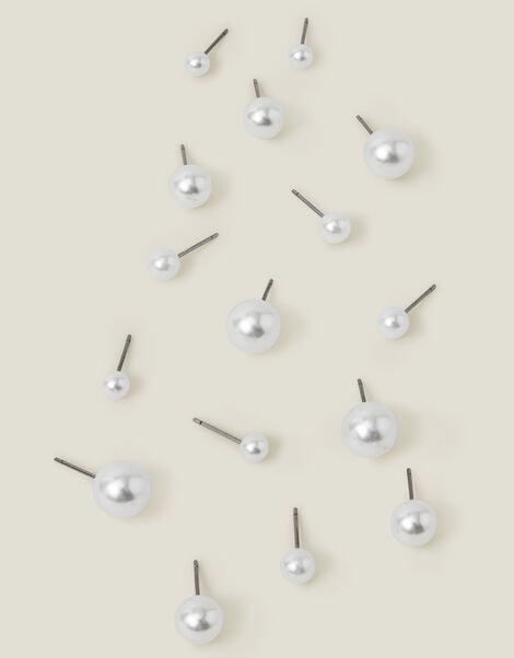 8-Pack Faux Pearl Stud Earrings, , large