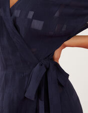 Geometric Jacquard Wrap Dress, Blue (NAVY), large