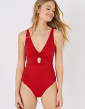 Keyhole Plunge Shaping Swimsuit, Red (RED), large