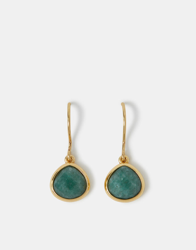 14ct Gold-Plated Aventurine Drop Earrings, , large
