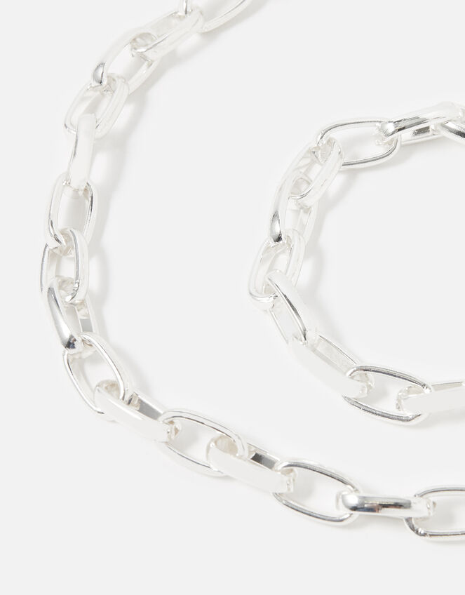 Medium Chain Necklace and Bracelet, Silver (SILVER), large