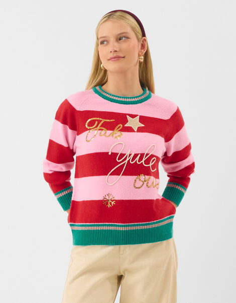 Slogan Stripe Christmas Jumper, Pink (PINK), large