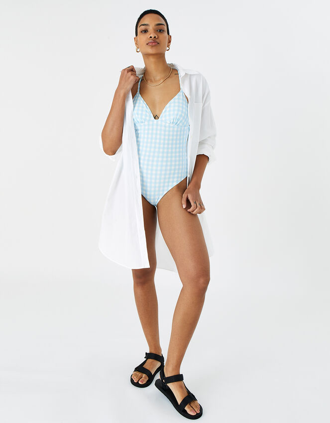 Gingham Swimsuit, Blue (BLUE), large