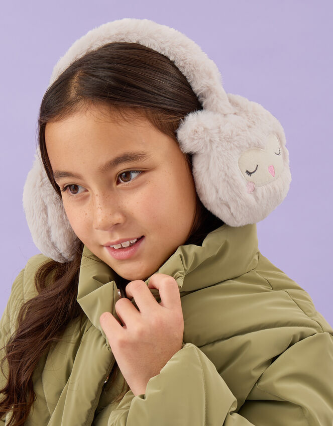 Girls Fluffy Owl Earmuffs, , large