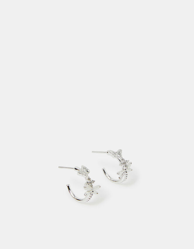 Sterling Silver-Plated Dragonfly Hoop Earrings, , large