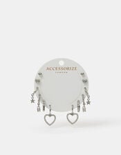6-Pack Pavé Heart Stud and Hoop Earrings Silver, , large