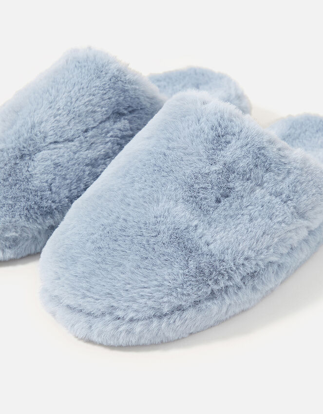 Faux Fur Capped Slippers, Blue (BLUE), large