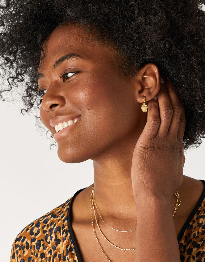 Gold-Plated Amulet Coin Earrings, , large