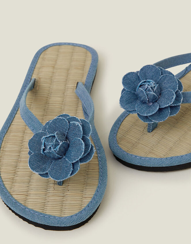 Denim Corsage Seagrass Flip Flops, Blue (BLUE), large