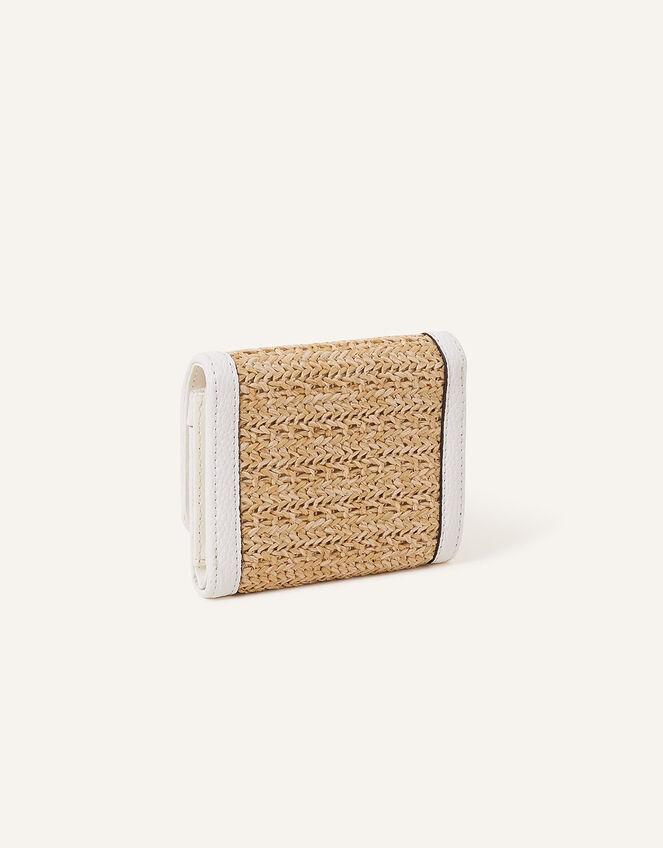 Small Contrast Raffia Purse, White (WHITE), large