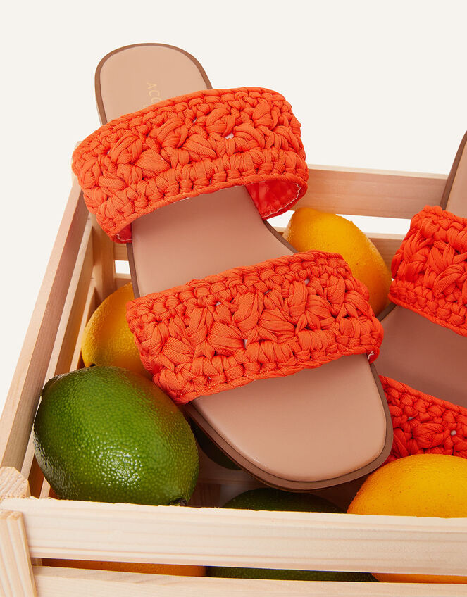 Raffia Macrame Two Strap Mules, Orange (ORANGE), large