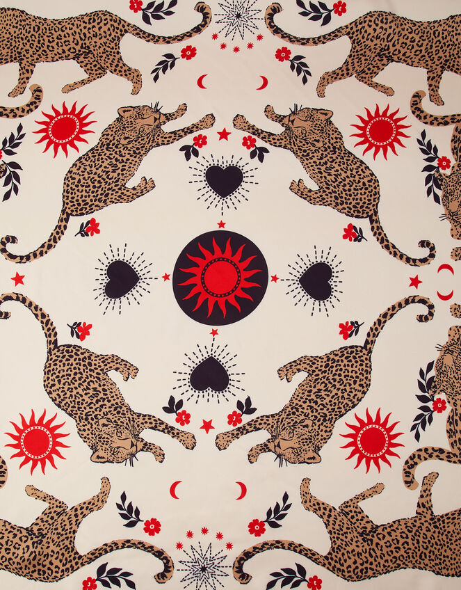 Leopard Print Square Satin Scarf, , large