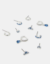 5-Pack Diamante Gem Stud and Hoop Earrings Silver, , large