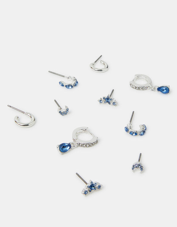 5-Pack Diamante Gem Stud and Hoop Earrings Silver, , large