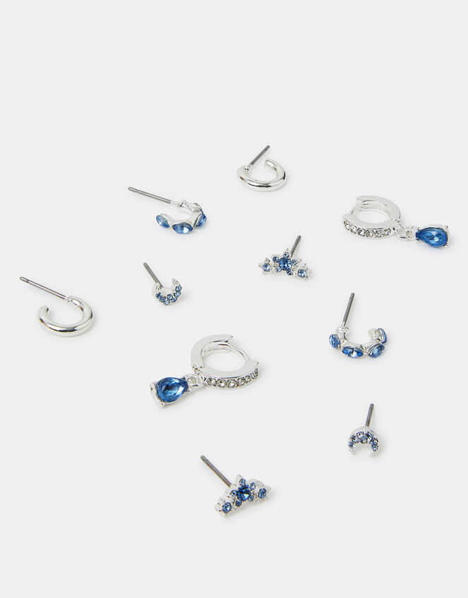 5-Pack Diamante Gem Stud and Hoop Earrings Silver, , large