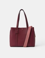 Webbing Strap Faux Leather Shoulder Bag, Red (BURGUNDY), large