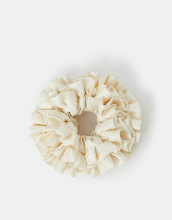 Oversized Ruffle Satin Hair Scrunchie Cream, , large