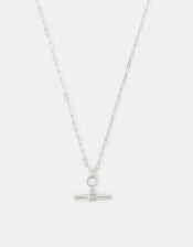 Sterling Silver-Plated T-Bar Pendant Necklace, , large